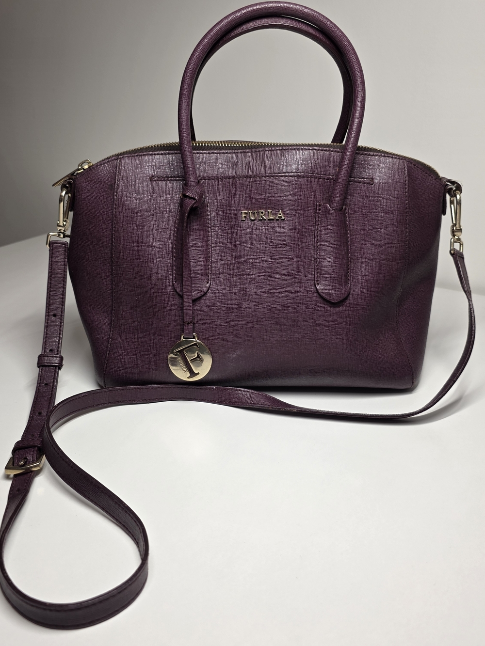 Furla Purple Leather Handbag with Crossbody Strap